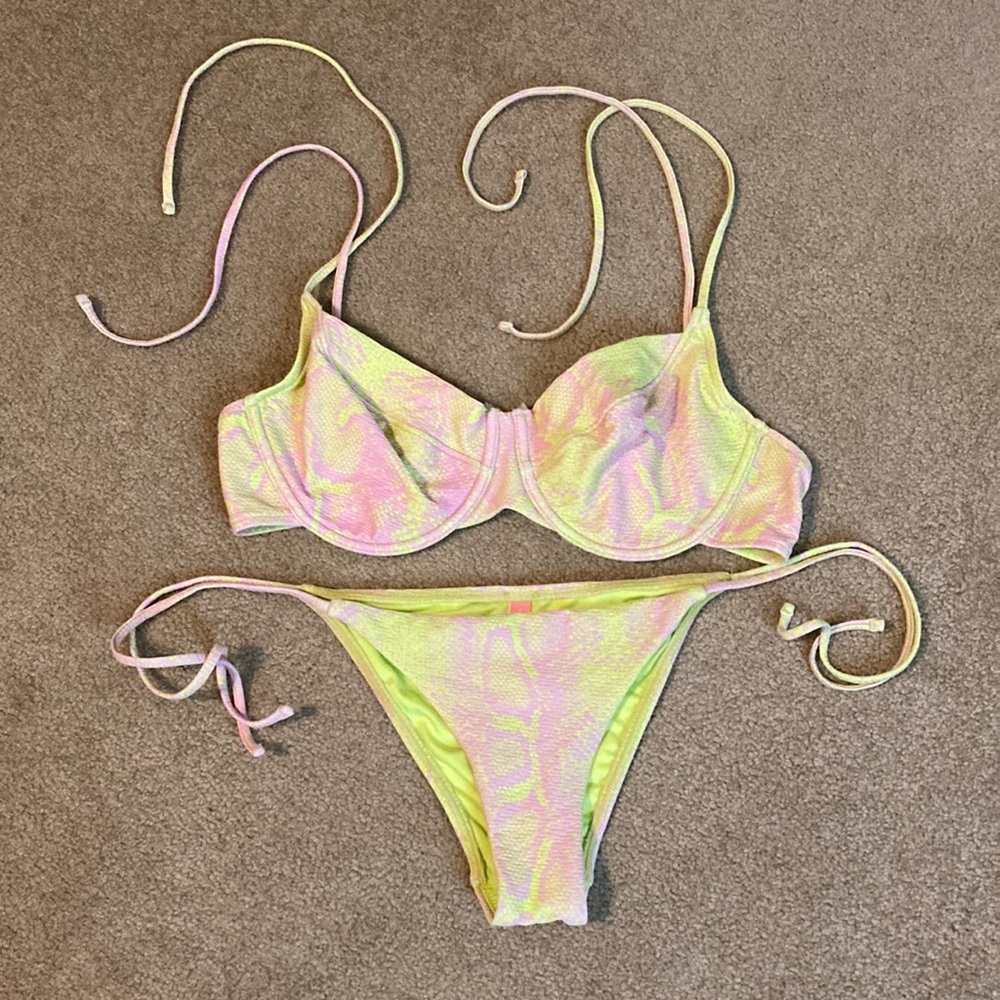 Victoria’s Secret pink and green snake skin print